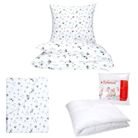 Zestaw pościeli  100x160 + 50x60 + prześcieradło we wzorze 80x160 | 320kol | biała | kwiaty