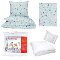 Zestaw pościeli  100x160 + 40x60 + prześcieradło we wzorze 80x160 | 202jas | niebieska | kosmos