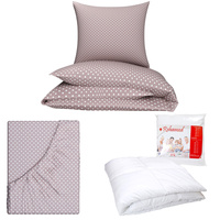 Zestaw pościeli  100x160 + 50x60 + prześcieradło we wzorze 80x160 | groszki kawowe | beżowa | grochy